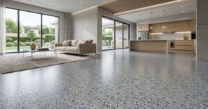 Modern residential quartz flooring.