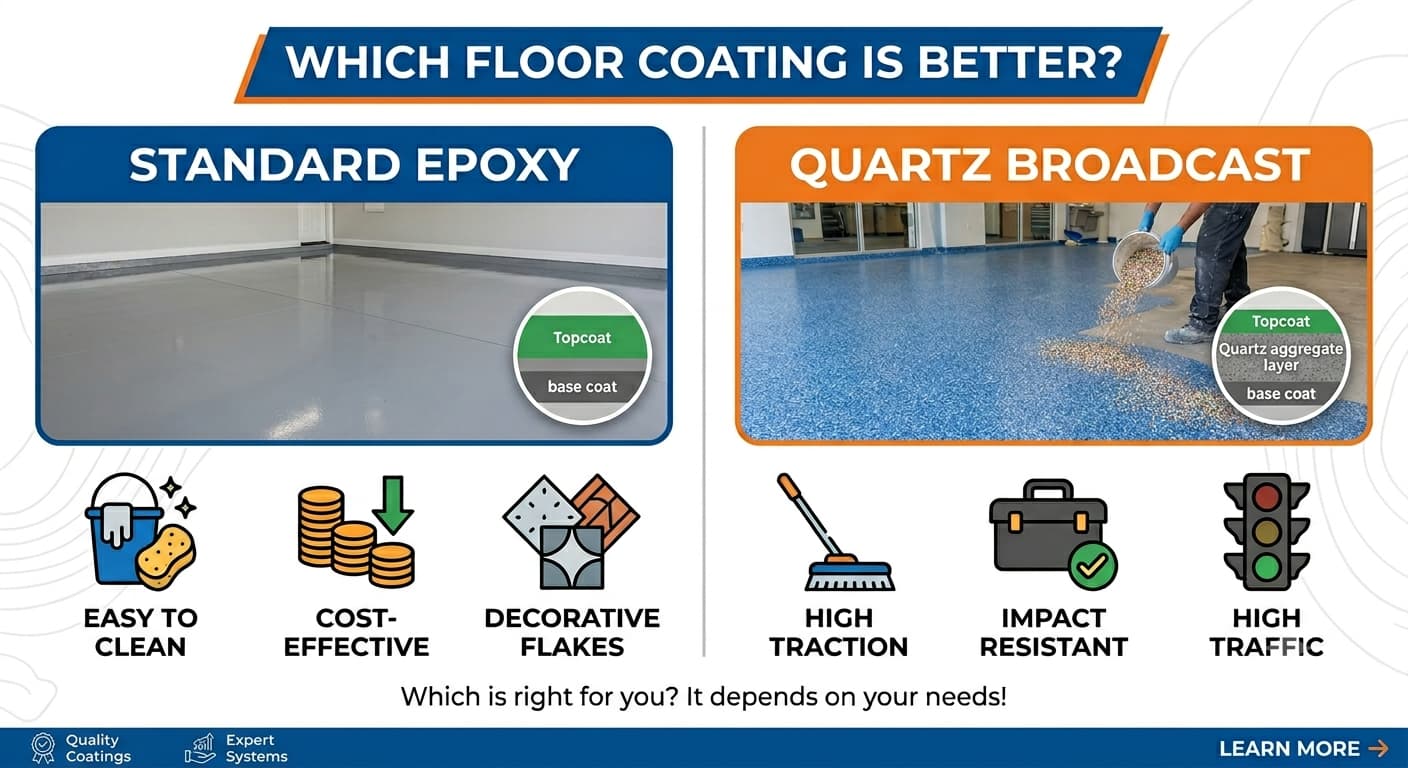 Standard epoxy vs quartz broadcast features